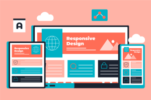 Responsive website displayed on desktop, tablet, and smartphone screens.